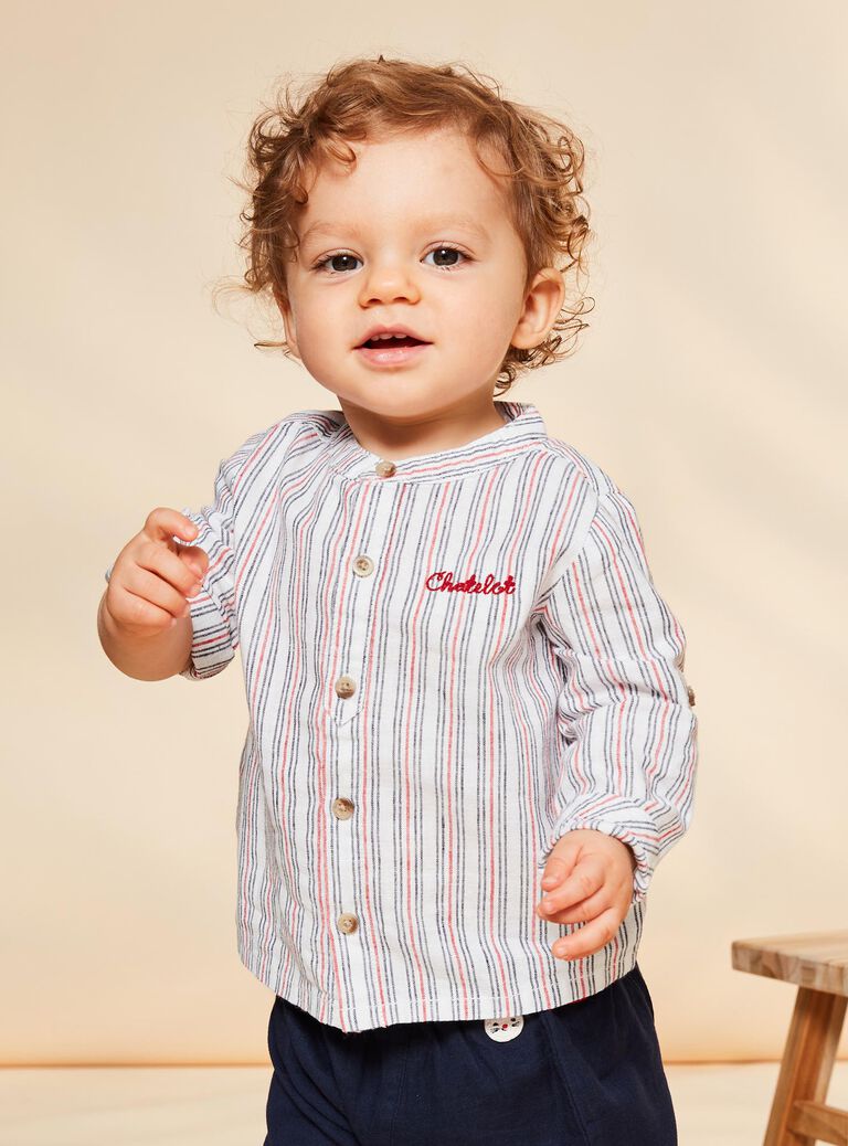 Chemise en lin écru à rayures