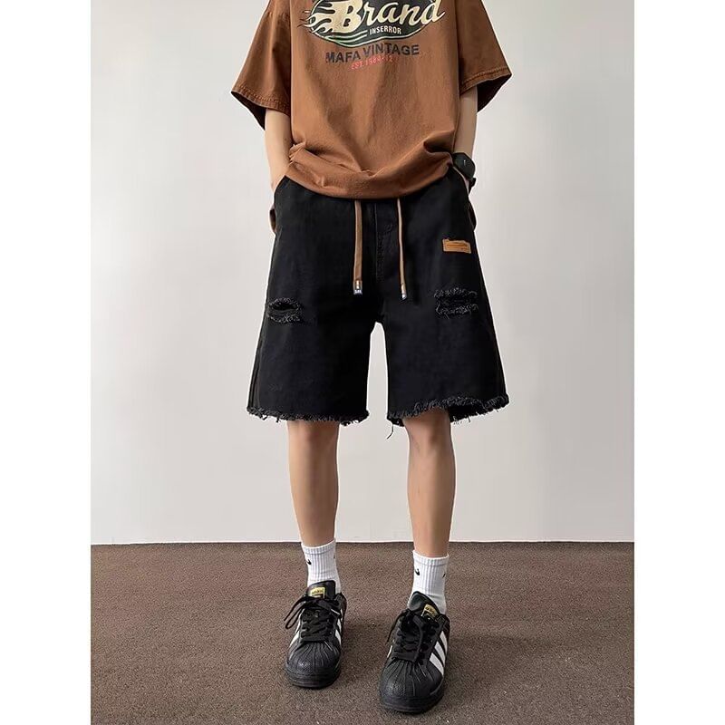 Phoneus - Versleten denim shorts met trekkoordtaille