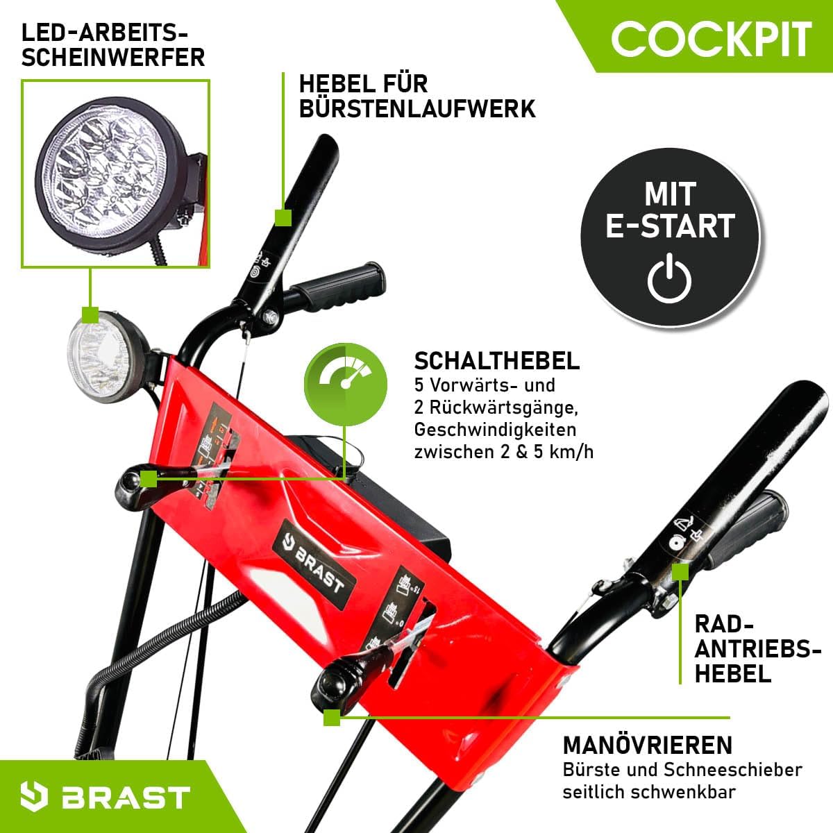 BRAST Kehrmaschine Benzin | Laubsammler Schneeschieber | 4,8kW(6,5PS) - 5,14kW(7PS) | viele Modelle | 80-100cm Arbeitsbreite | Elektrostart | Schnellwechsel-System | Schneeräumer | 3in1 Gerät