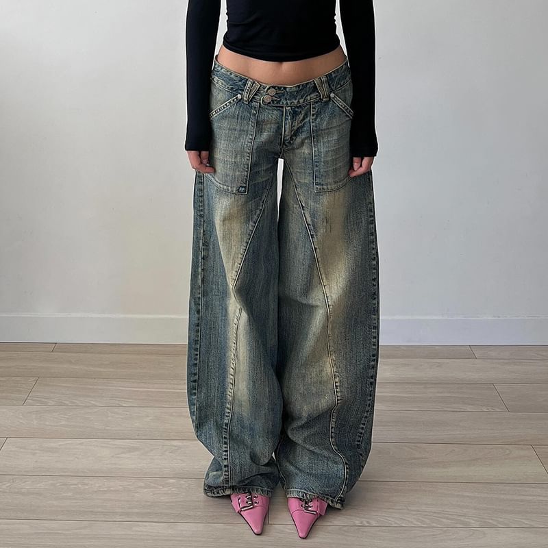Honet - Lage taille gewassen losse wijde jeans