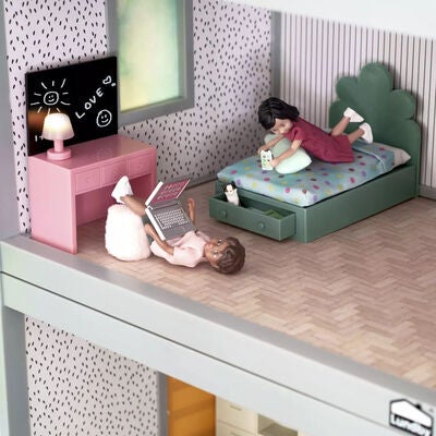 Lundby Teenage Room Set Dukkehustilbehør, Grønn/Rosa