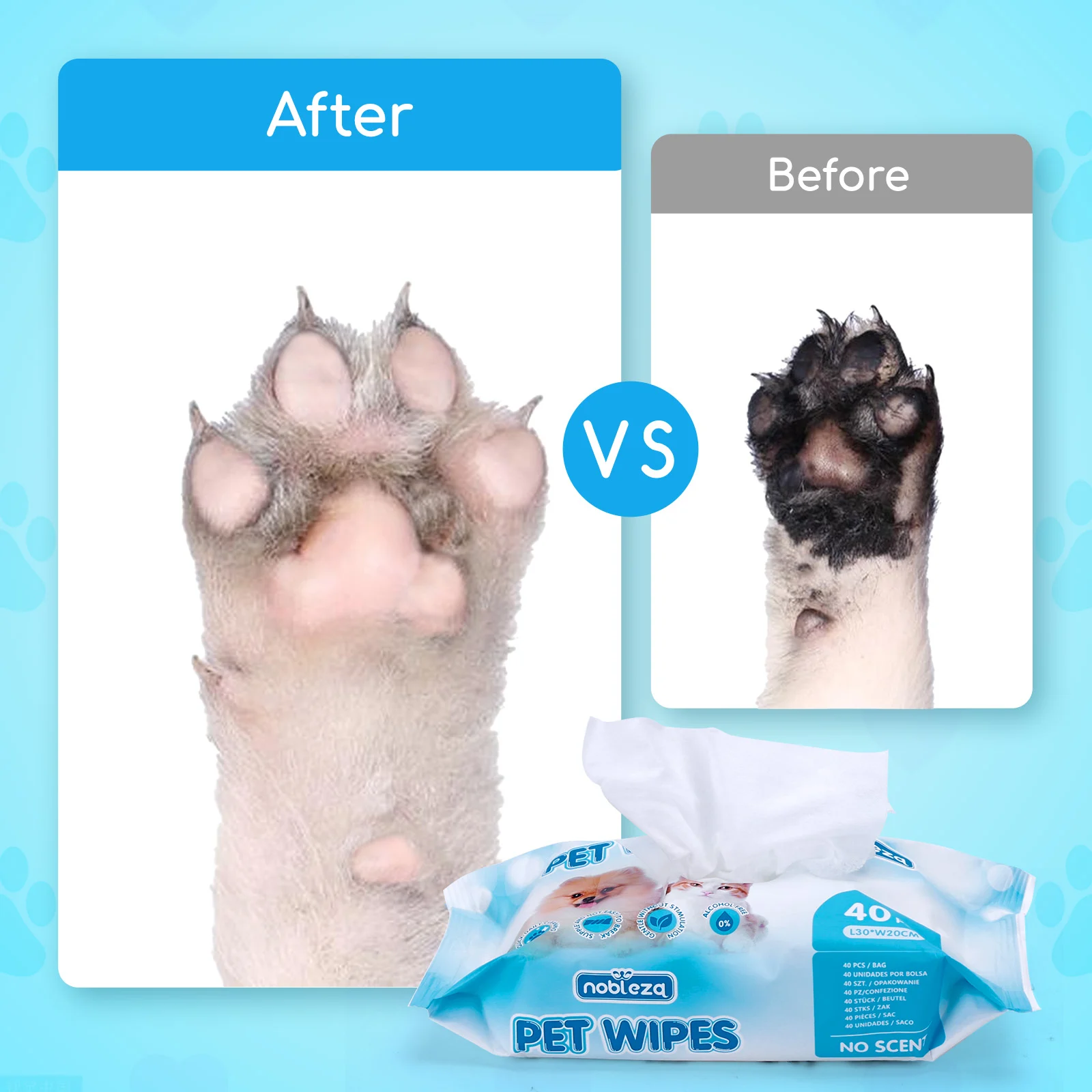 40 unidades de lenços umedecidos para higiene canina, lenços desinfetantes Inodorina para animais de estimação, lenços com clorexidina para cães e gatos.