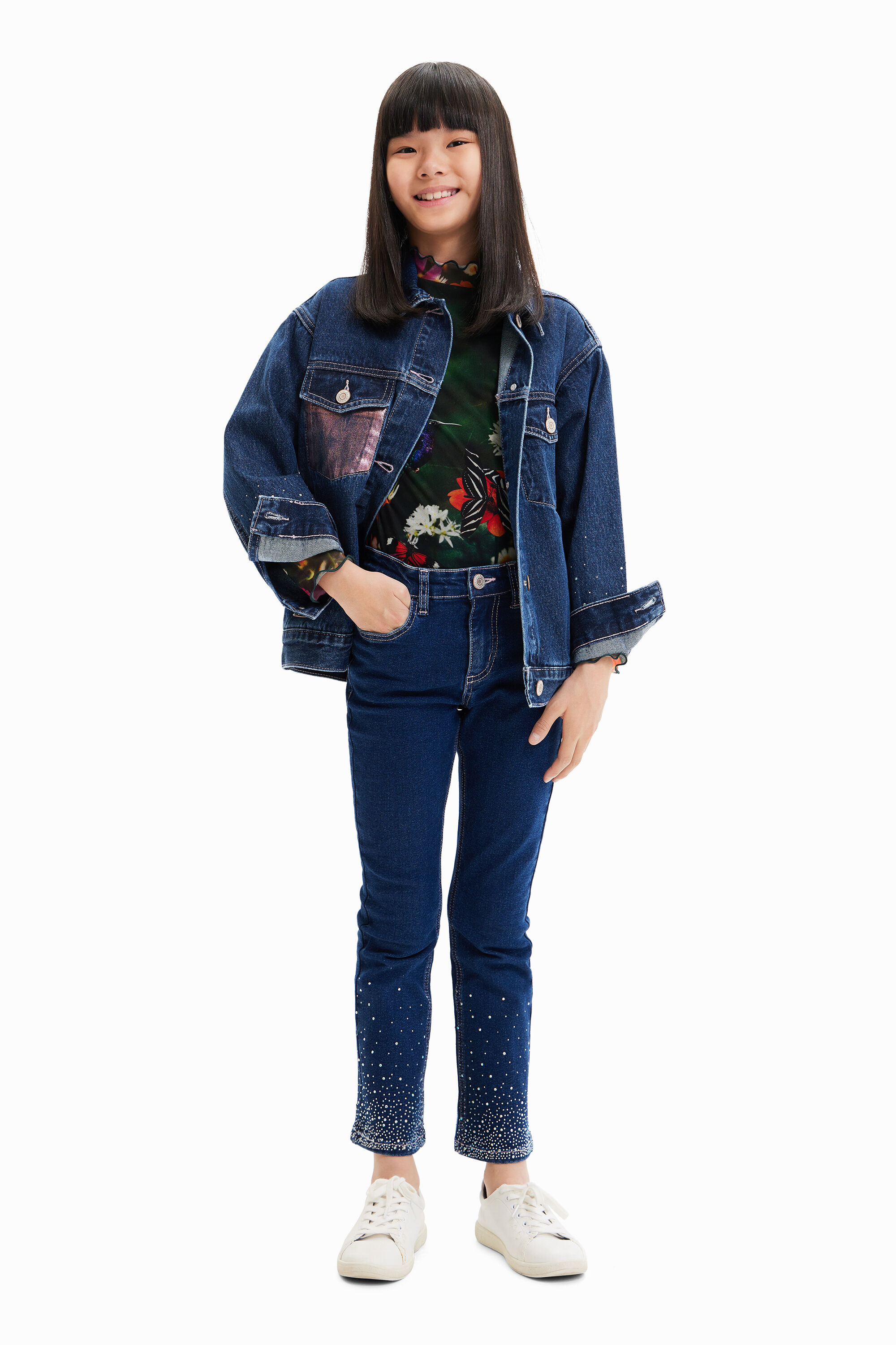 Veste trucker jean cœur