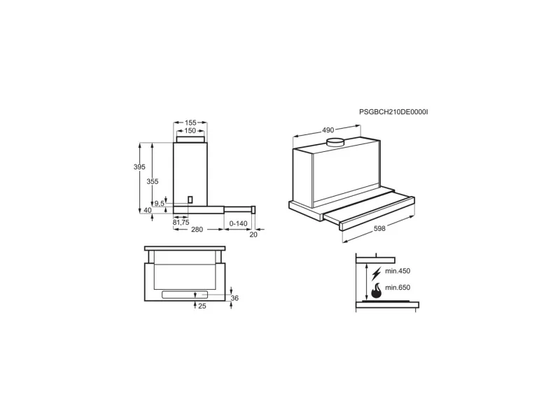 Electrolux 600 LFP616X - Hætte - teleskopisk - bredde: 59.8 cm - dybde: 30 cm - udtrækning og recirkulation (-) - grå