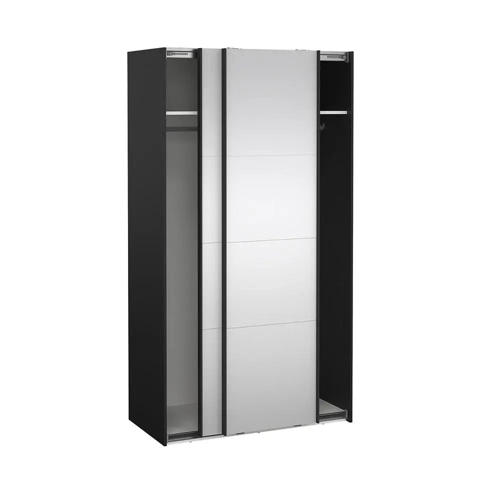 Hioshop Catania schuifdeurkast 2 deuren met spiegel 120x220cm mat zwart