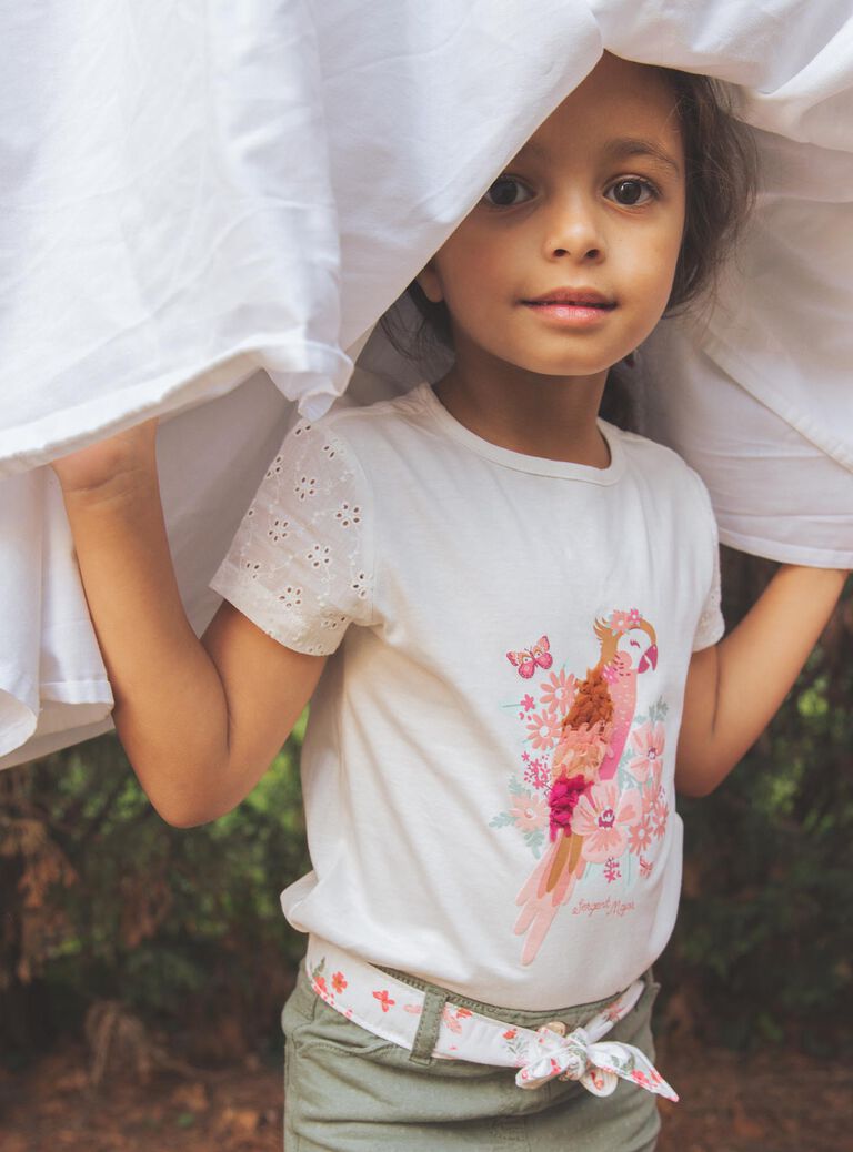 T-shirt écru avec perroquet