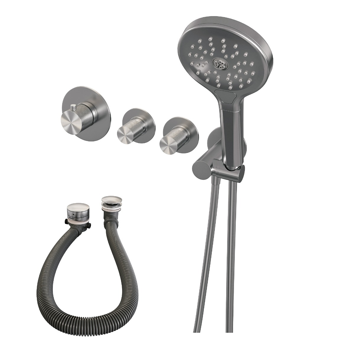 Brauer Brushed Carving inbouw badkraan met badvulcombinatie en 3 standen handdouche RVS geborsteld PVD
