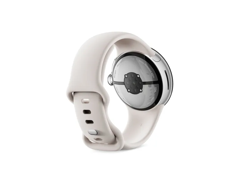 Google Pixel Watch 2 - Poleret sølvaluminium - smart ur med aktivt bånd - fluoroelastomer - porcelæn - båndstørrelse: S/L - 32 GB - Bluetooth, Wi-Fi, NFC, LTE - 4G - 31 g