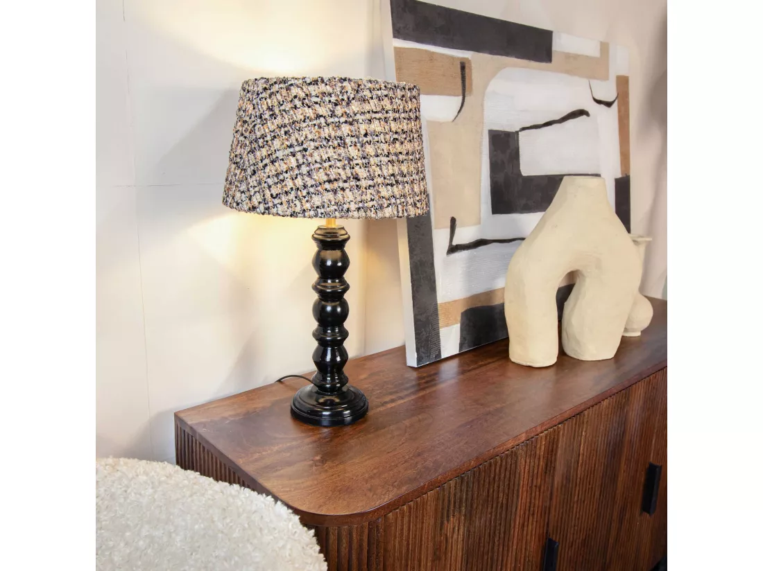 Now's Home - Lampe A Poser Pied Bois Noir Avec Abat Jour En Tweed Ht 51cm Romy
