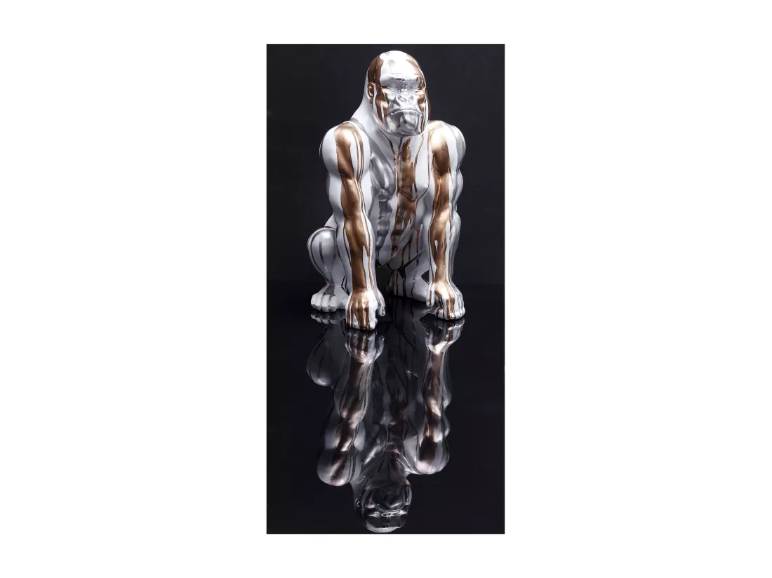Statue Gorille Blanc Coulure Dore Argente H45cm
