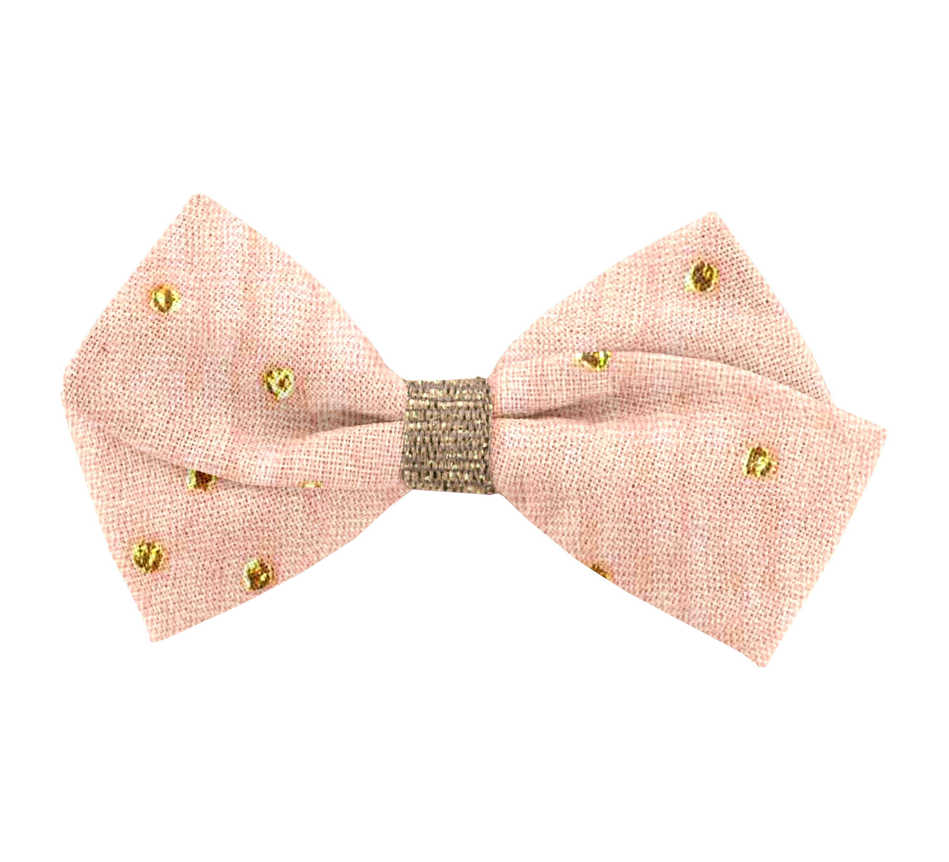 Petite Barrette Double Noeud Croisé Gaze Pois Or Rose