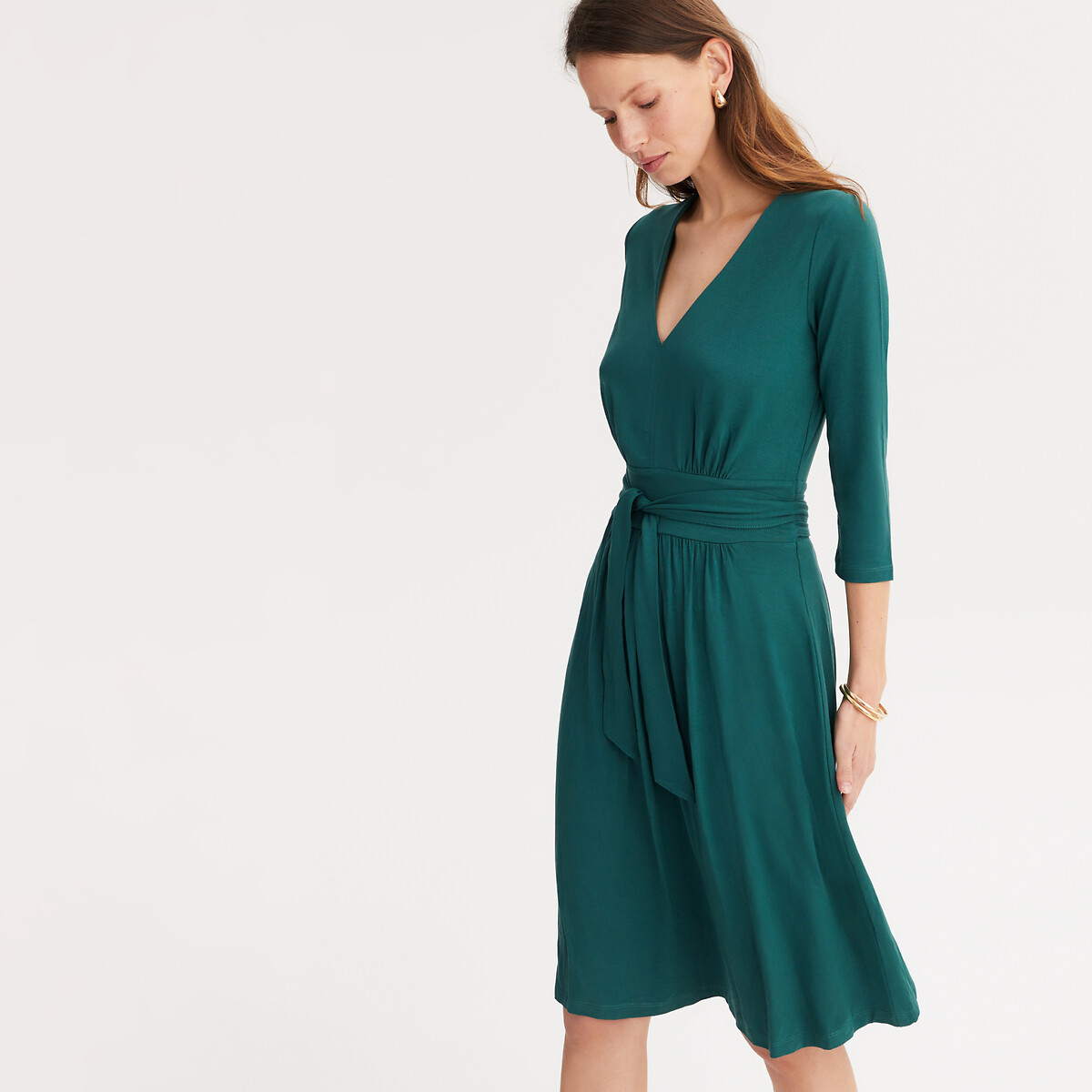 ANNE WEYBURN<br>Vestido midi com estampa de bandeiras, mangas 3/4