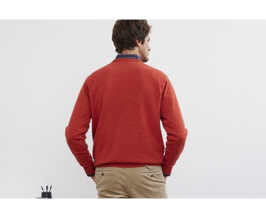 Pull col V homme laine Rouge Ambre - ELIAN
