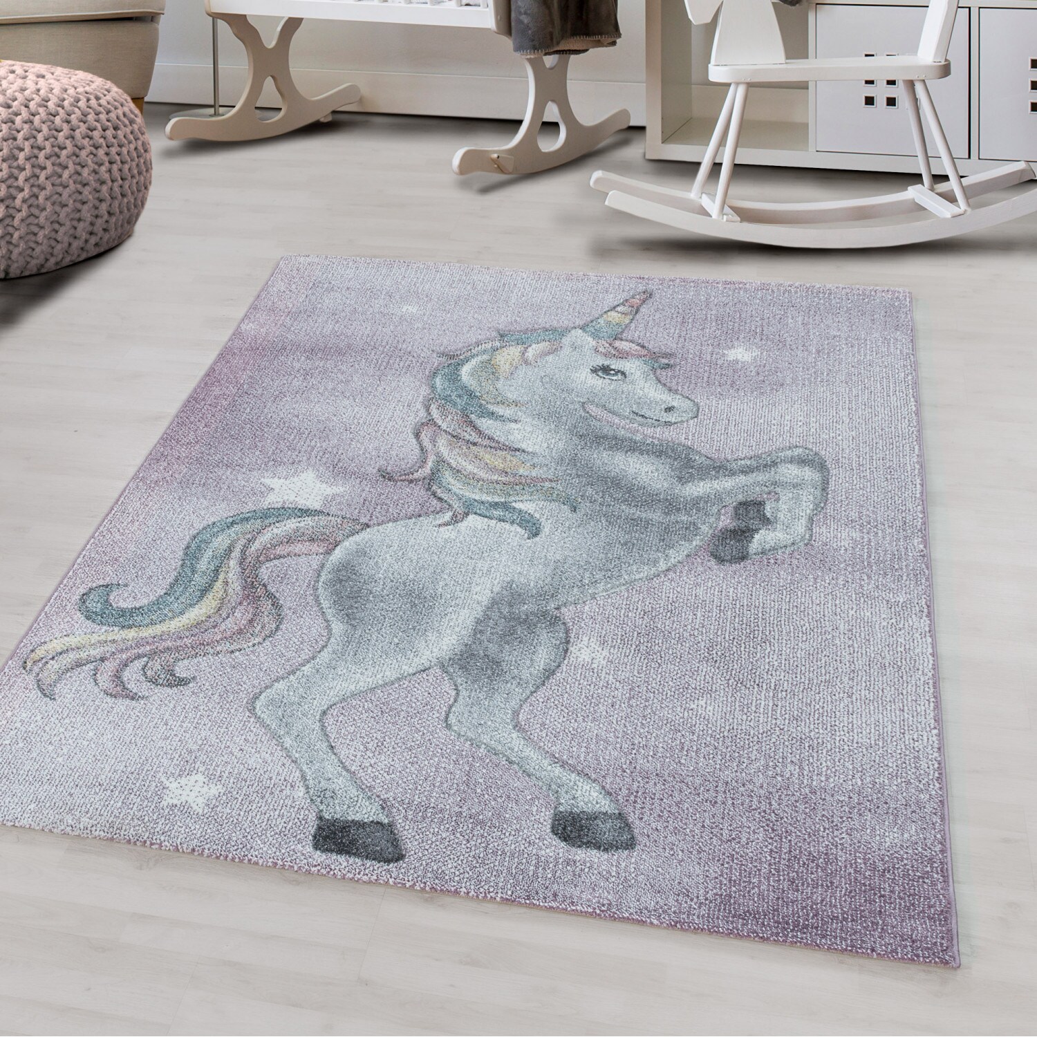 Kinderteppich Kurzflor, Modern Einhorn Design, Rechteckig, Pflegeleicht