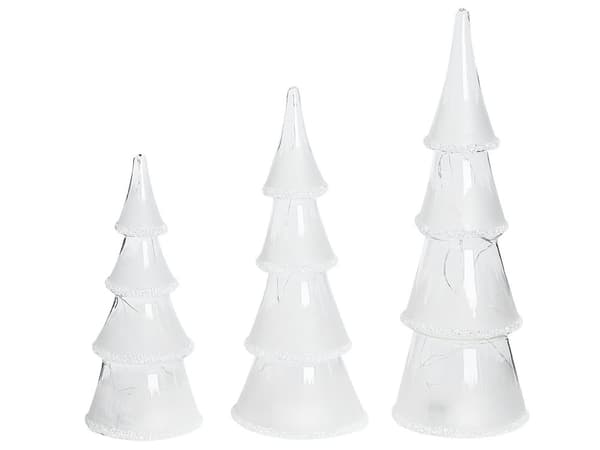 Sett med 3 Dekorative Juletrær Hvite LED-figurer Glass med LED-belysning Festlig Julepynt til Høytiden