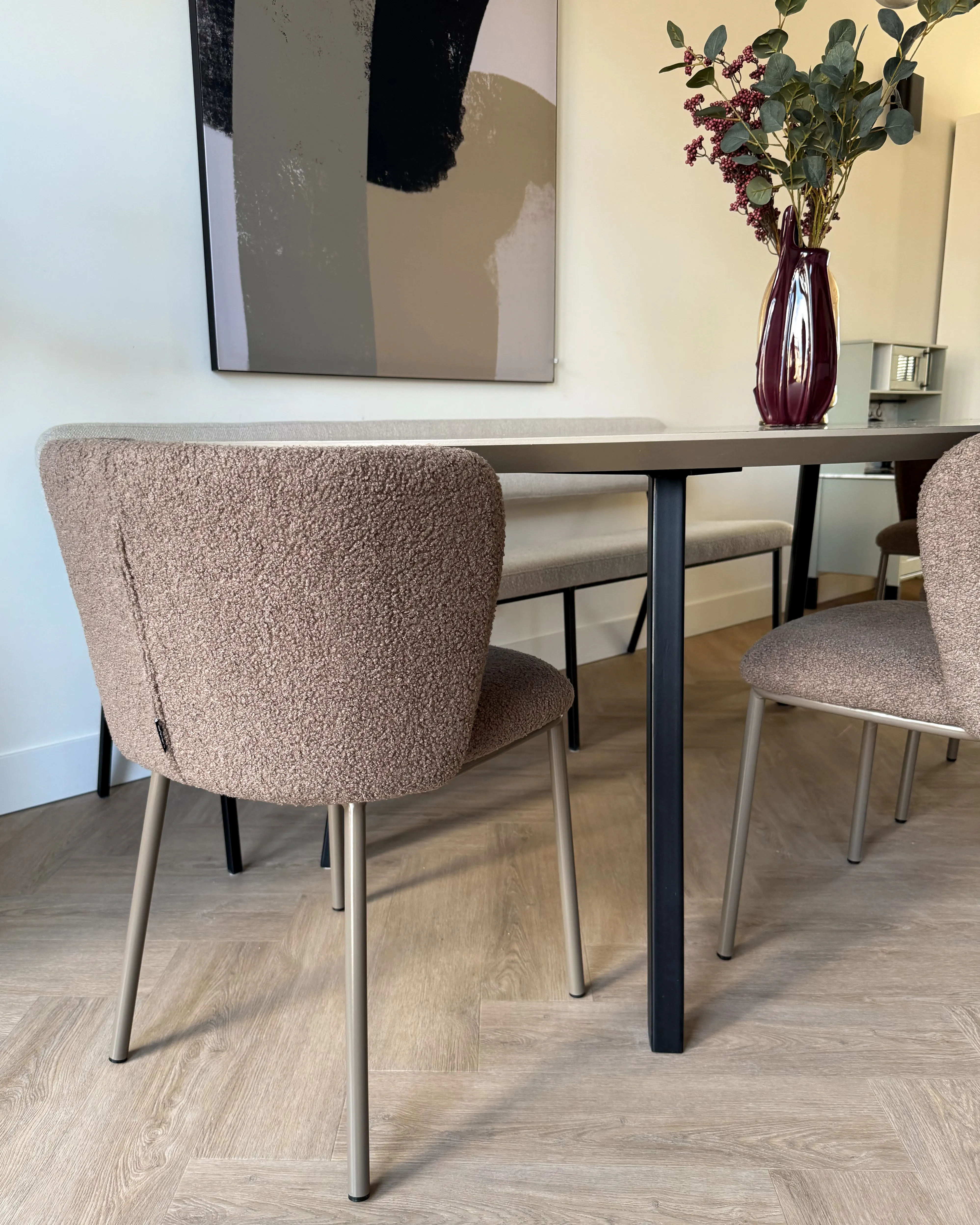 Set van 2 eetkamerstoelen MINA II Bouclé Lichtbruin