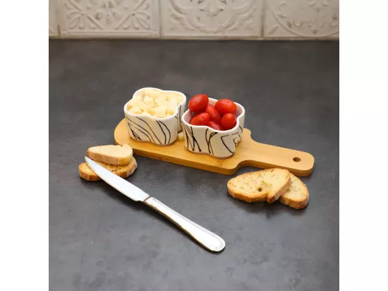 ~ Set apéritif tapas 2 verrines en bambou et céramique blanc et marron 27.5 x 10 cm