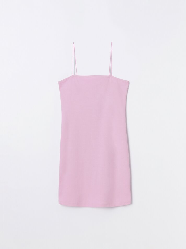 Vestido curto canelado - Rosa