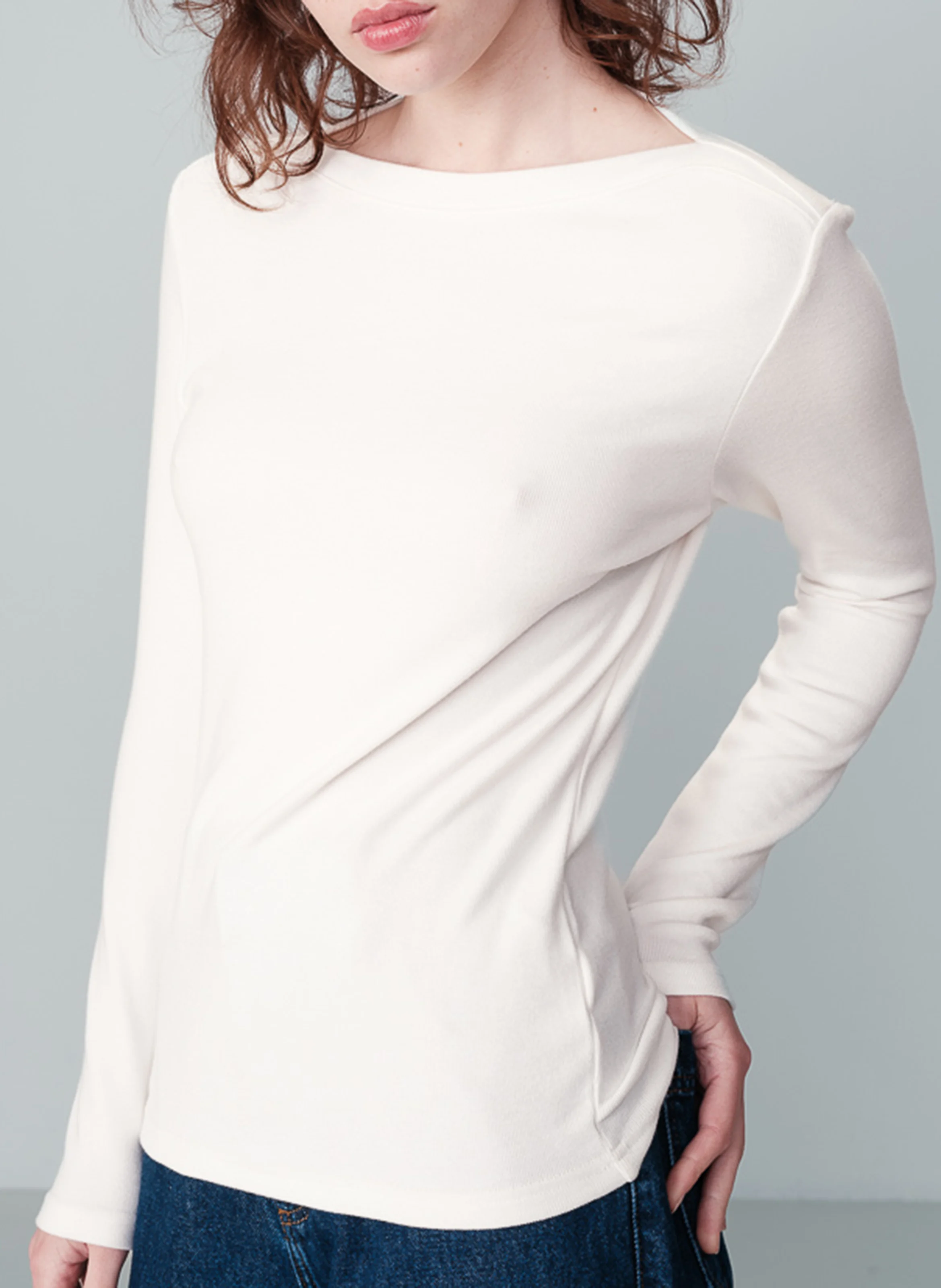 NOUS - Tee-shirt droit manches longues | Beige