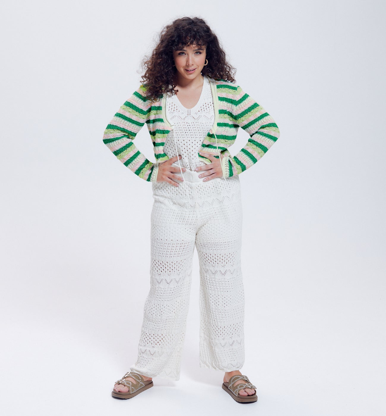 Boléro en crochet coloré Femme - Rayures multicolores