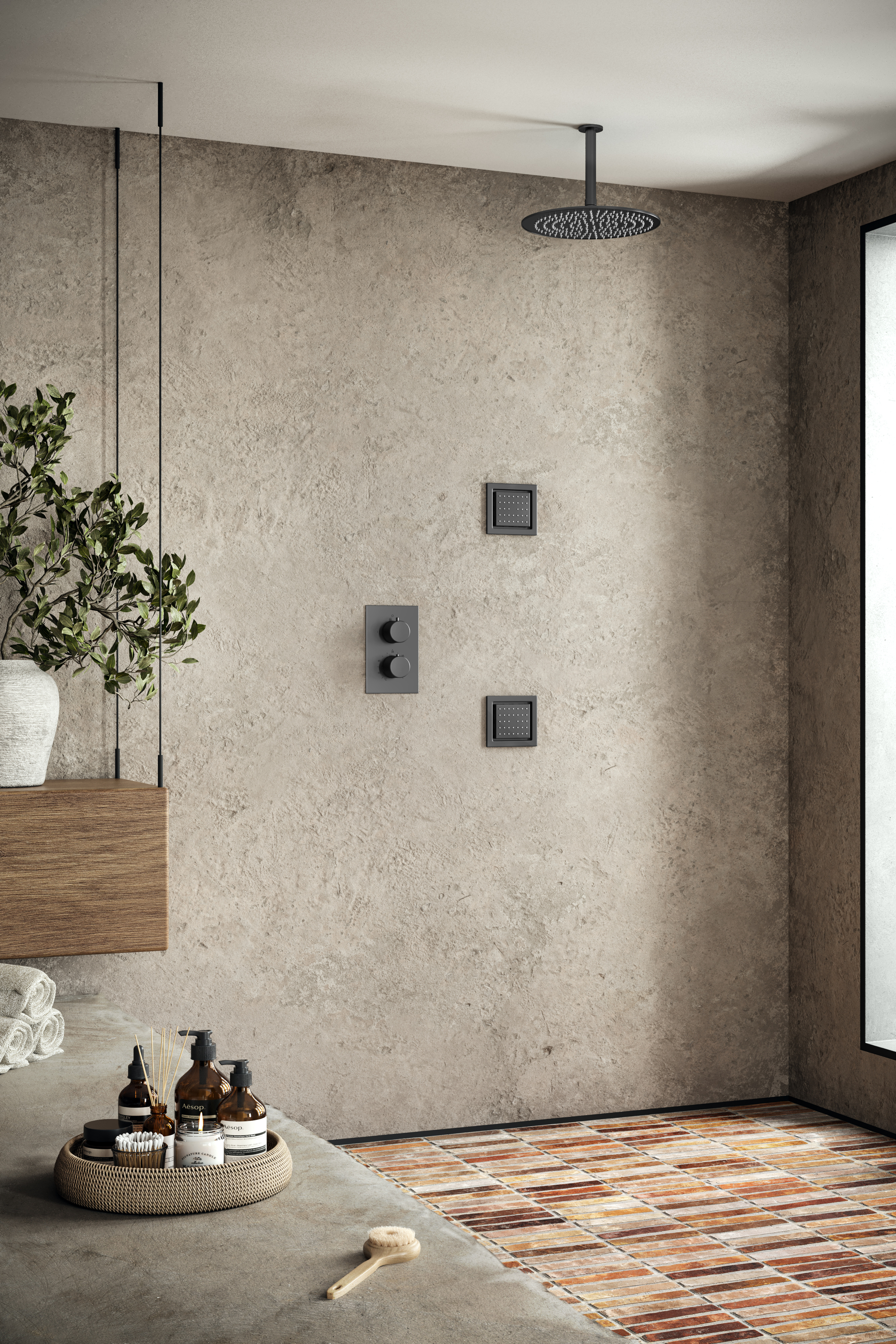 Saniclear Iron Stripes inbouw regendouche 20cm met vierkante massagejets en plafondarm verouderd ijzer - gunmetal