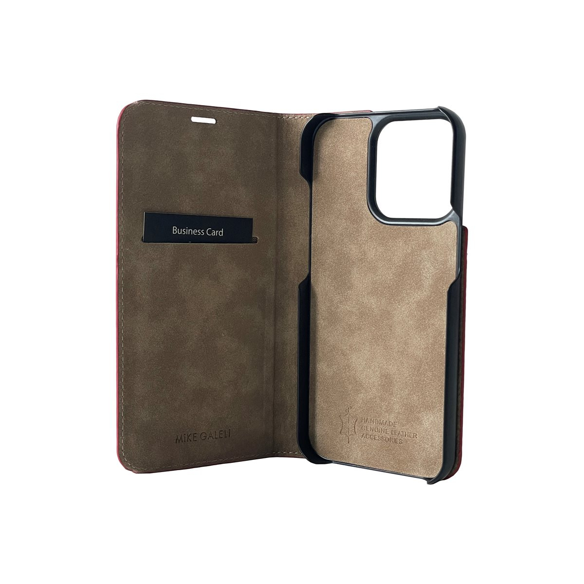 iPhone 14 Pro Echtleder Book Case Tasche Flip Cover Hand Made (MARCIP14PRO-M04) - Rot