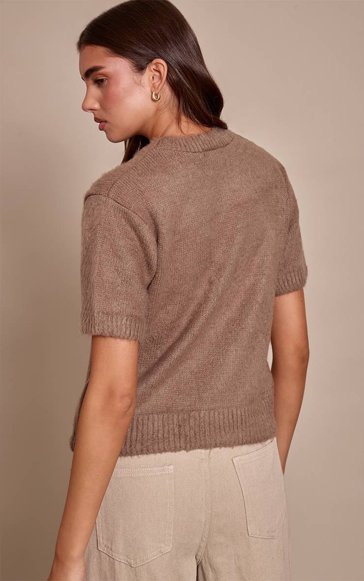 Taupe T-shirt En Maille Brossée