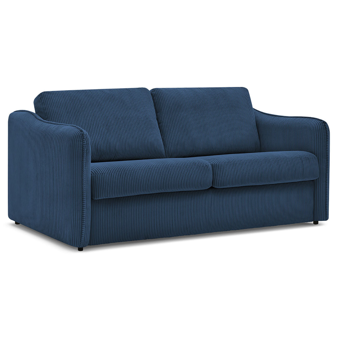 Bobochic Canapé droit convertible express en Velours côtelé 3 places Lenny bleu foncé - 178x102x89 cm