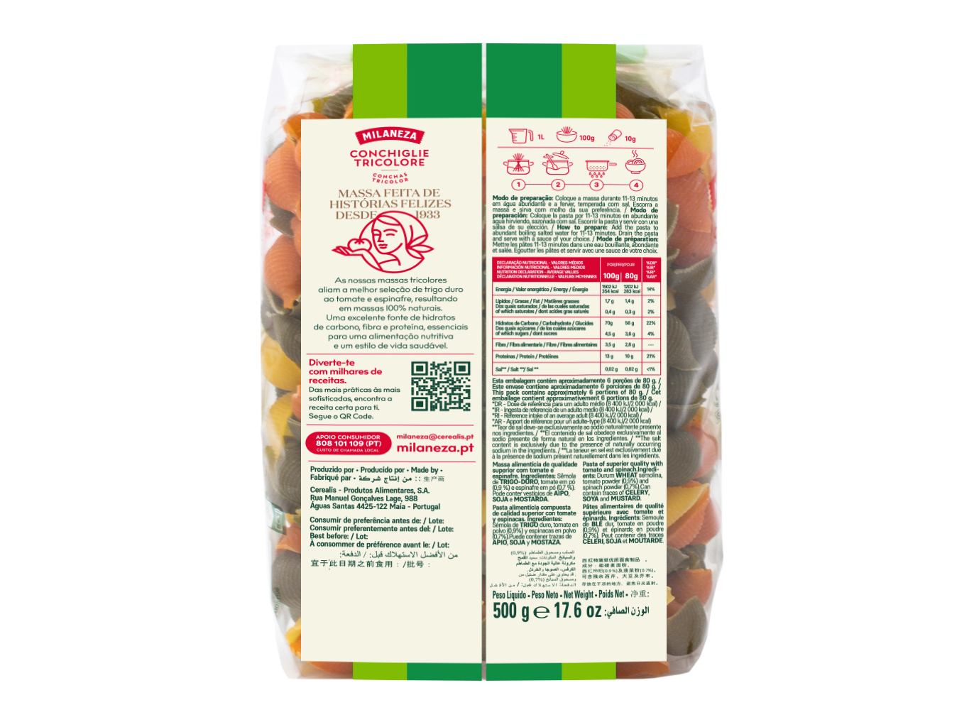 MASSA MILANEZA CONCHAS TRICOLORES 500G