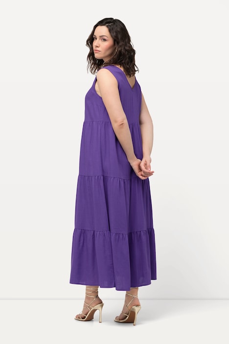Kleid, Leinenmix, A-Linie, V-Ausschnitt, ärmellos