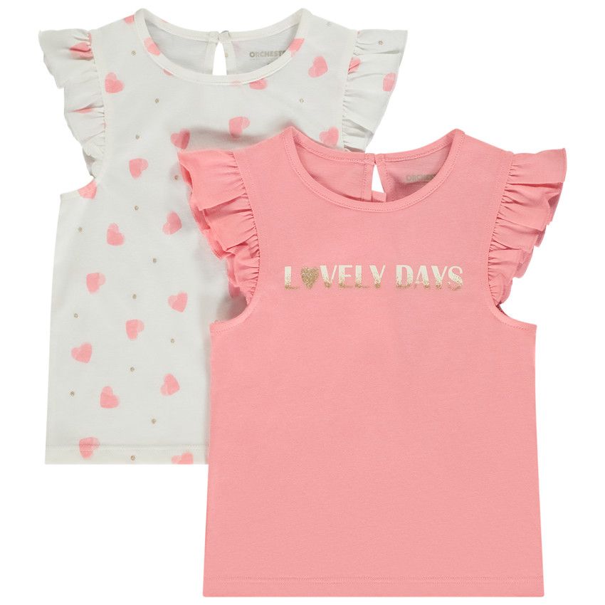 Lot de t-shirts manches courtes fantaisie pour bébé fille - Ecru
