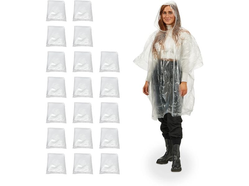 relaxdays Regenponcho 20 Stück, Transparent Regenschutz