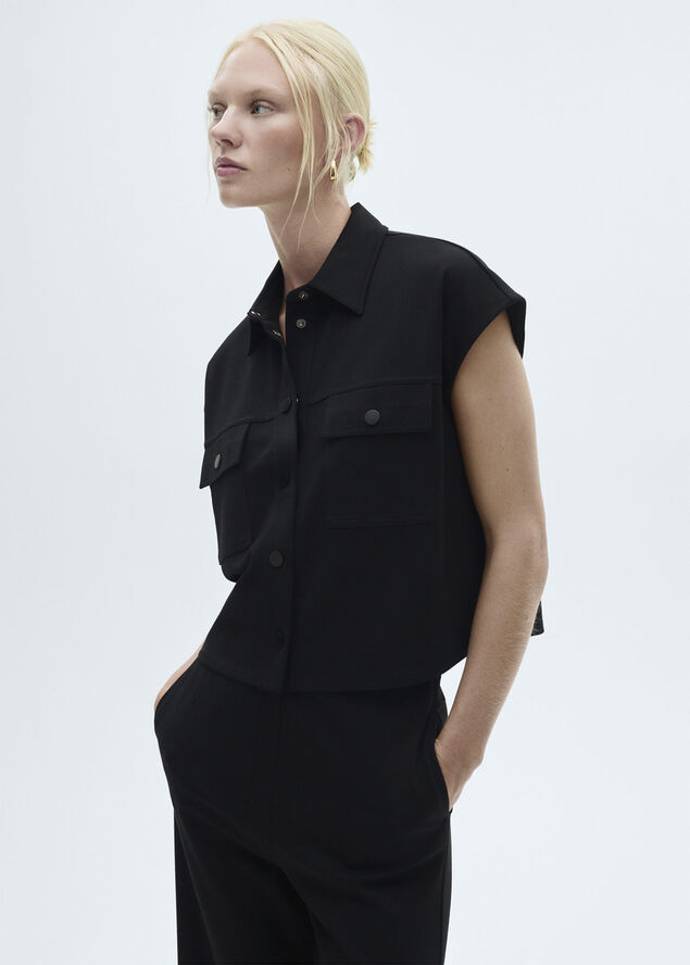 MANGO Vest with buttons and pockets Black
