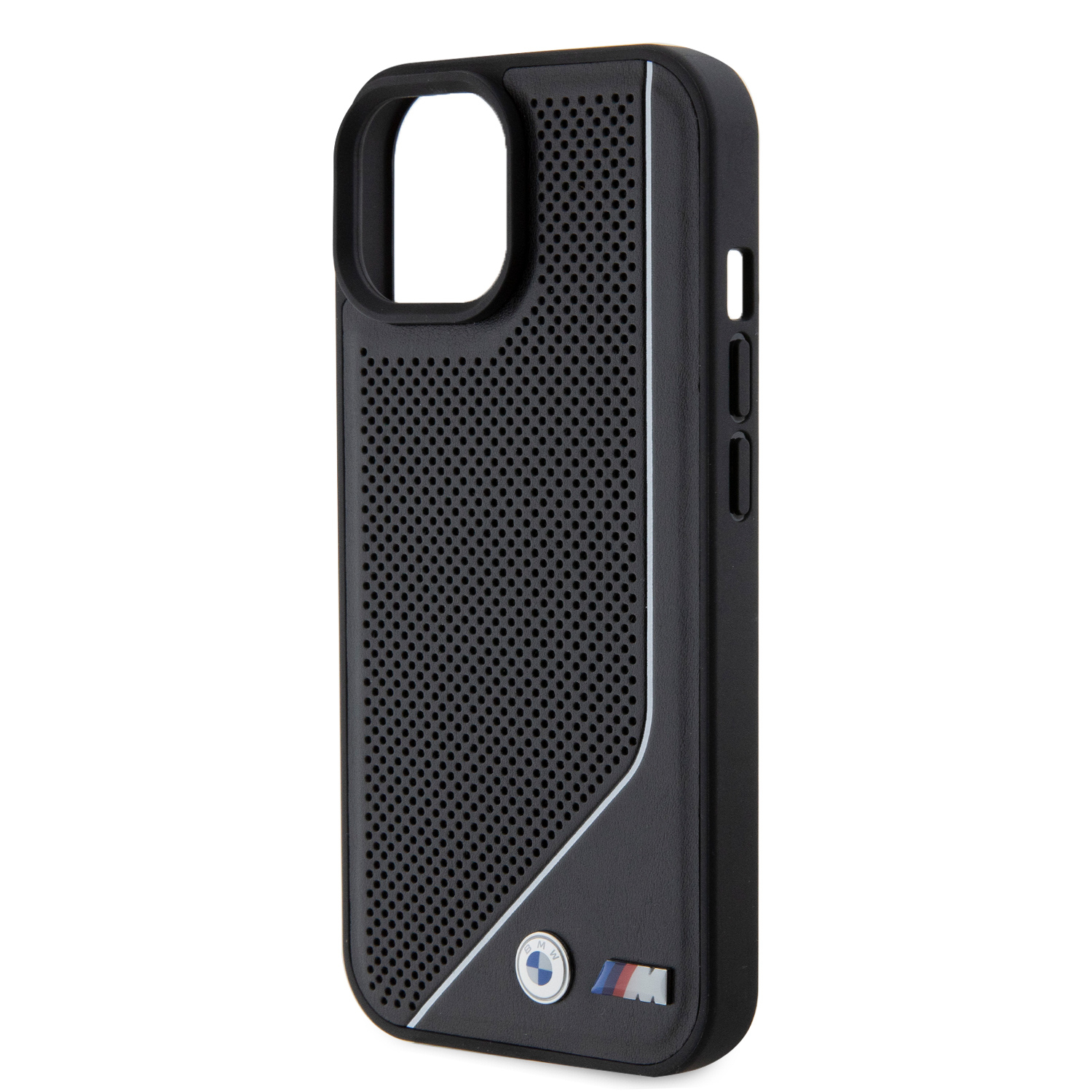 iPhone 15 MagSafe Leder Hardcase Hülle Perforated Twisted Line (BMHMP15S23PUCPK) - Schwarz