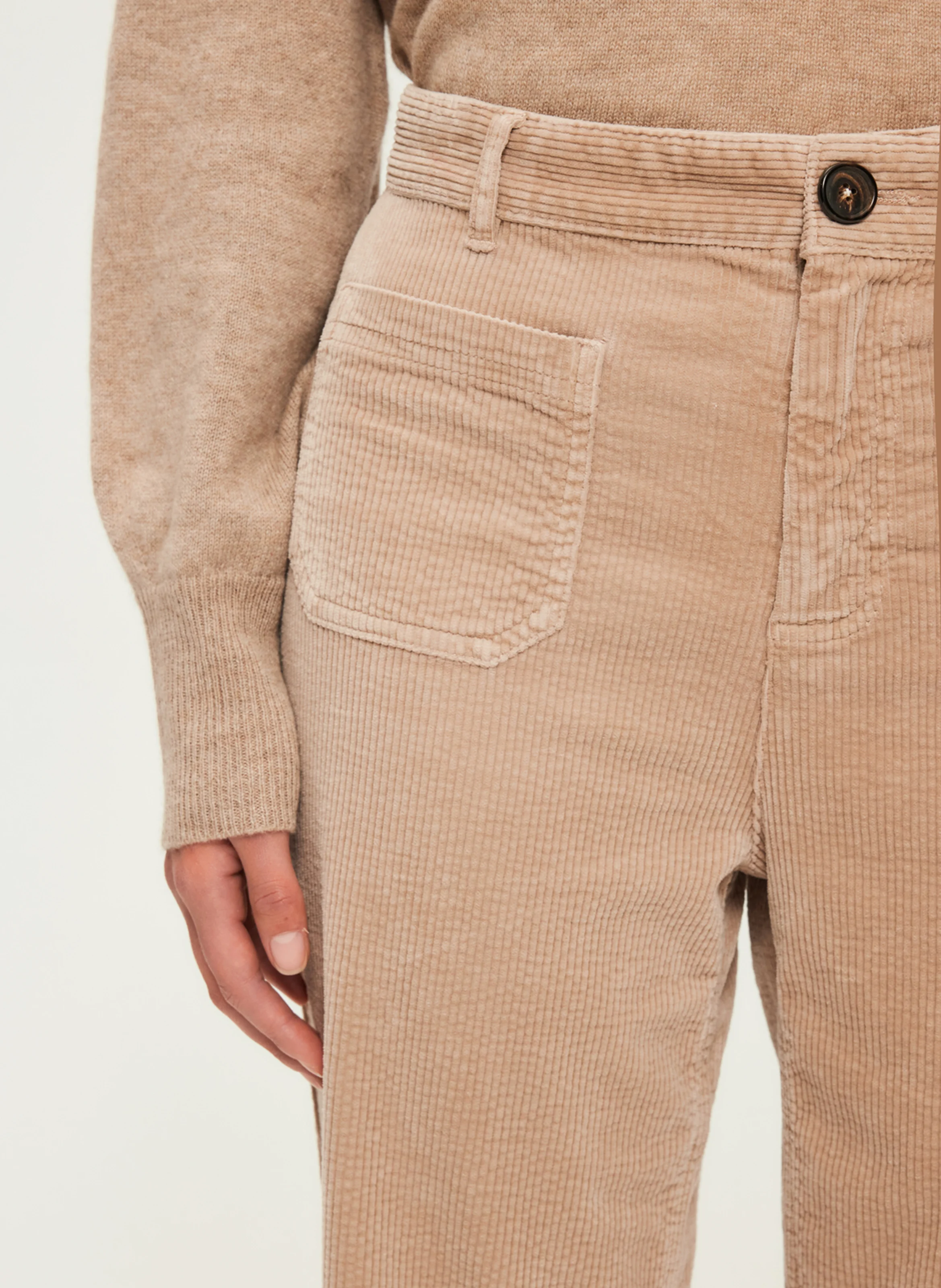 NANETTE - Pantalon droit en velours beige de coton | Beige