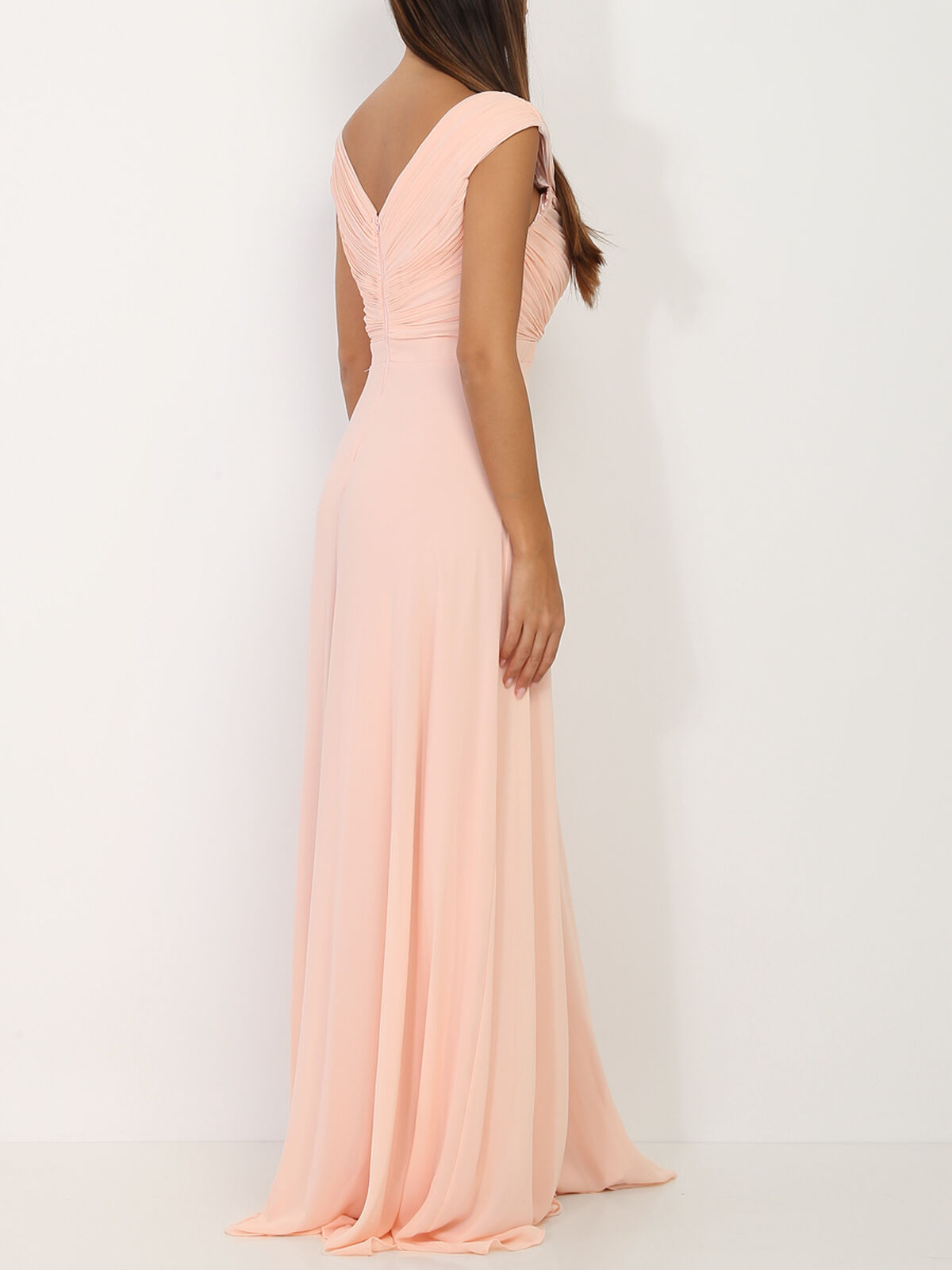 Robe longue drapée avec fente- Rose