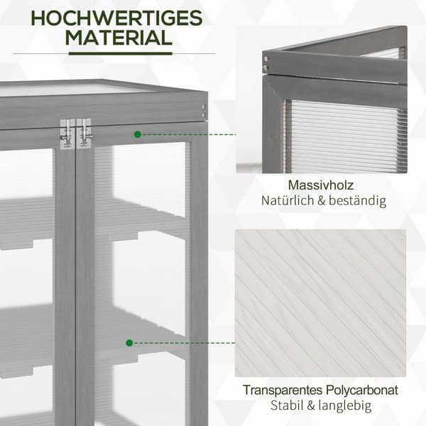 3-Lags Drivhus Kaldramme Drivhus Kaldrammeboks Med To Dører Laget Av Tre Og Polykarbonat Værbestandig Bæreevne Opptil 15 Kg (Per Hylle) Mørkegrå