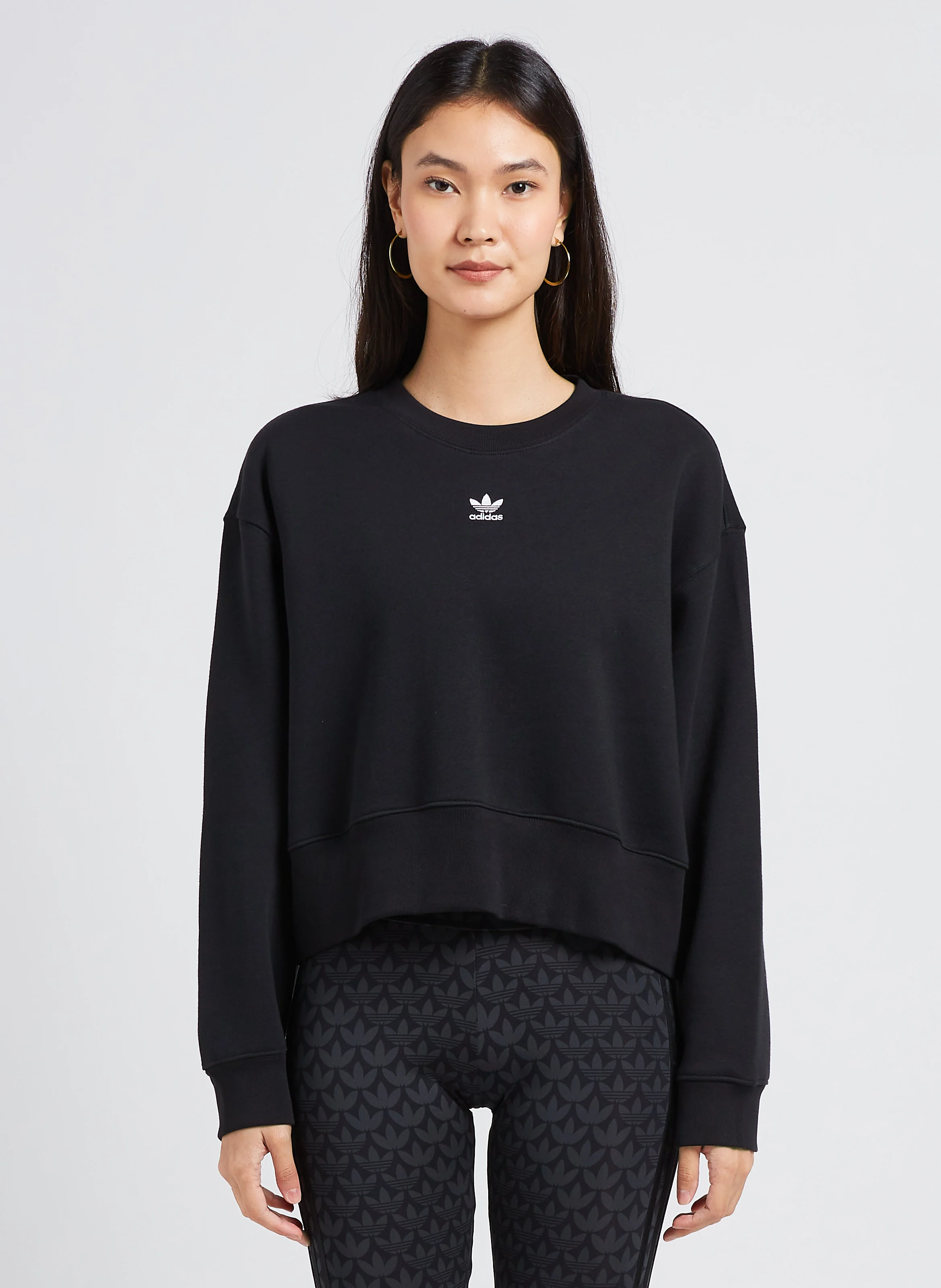 Sweat col rond en coton mélangé | Noir
