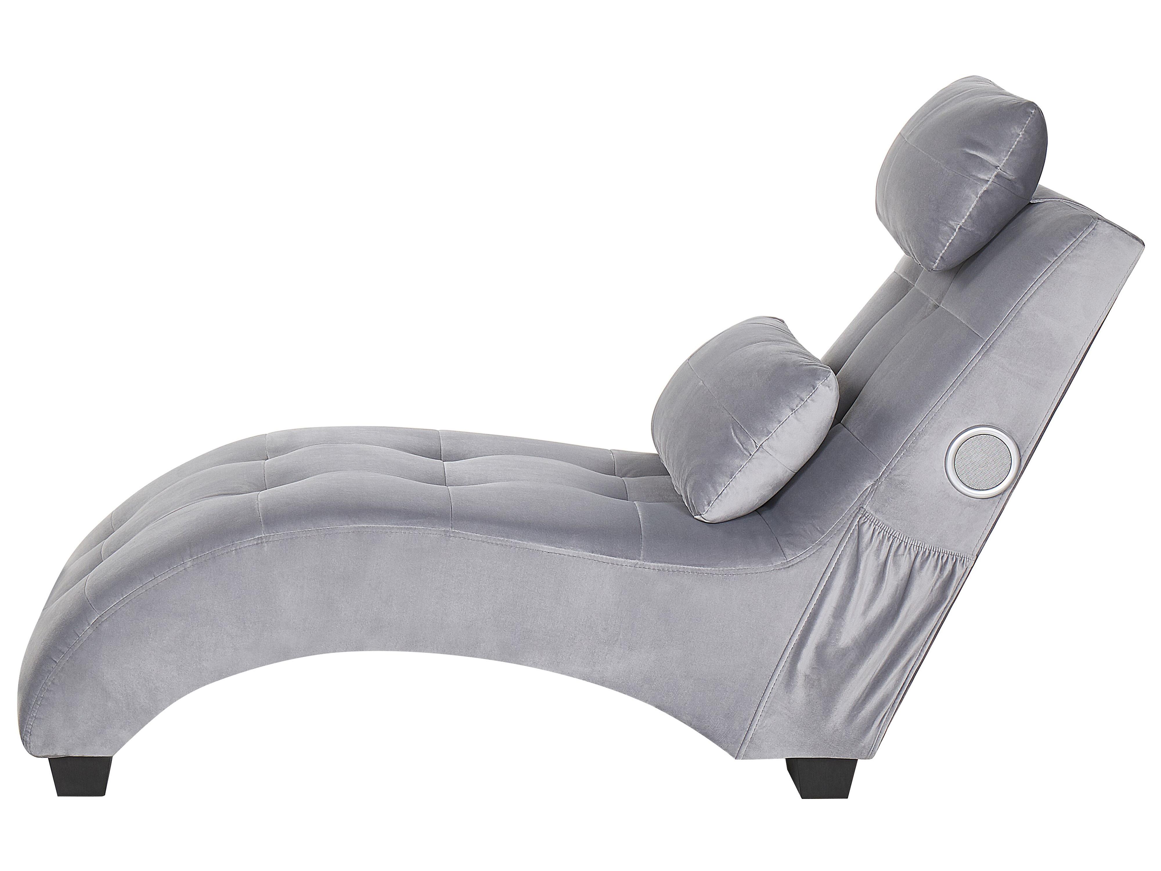 Chaise longue SIMORRE Fluweel Grijs met ingebouwde Bluetooth speaker