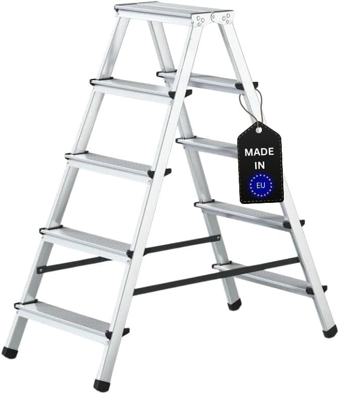 PROREGAL Economy Basic Trapladder, dubbelzijdig toegankelijk, 2 x 5 treden, werkhoogte 3,03 m, draagvermogen 125 kg