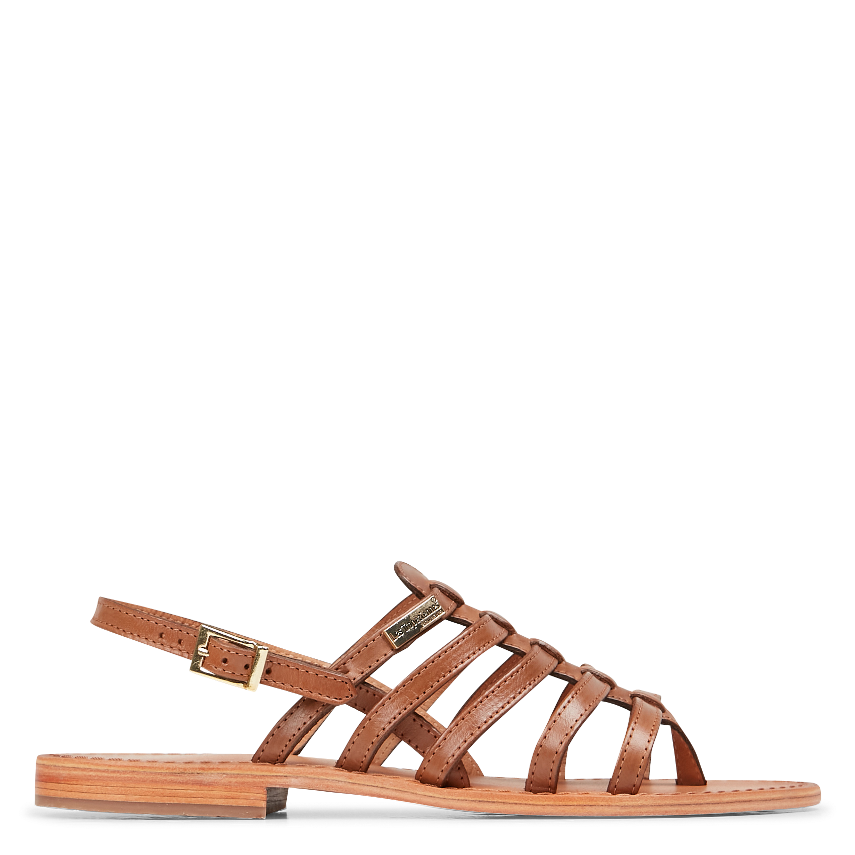 HERISSON - Sandales plates en cuir métallisé | Marron
