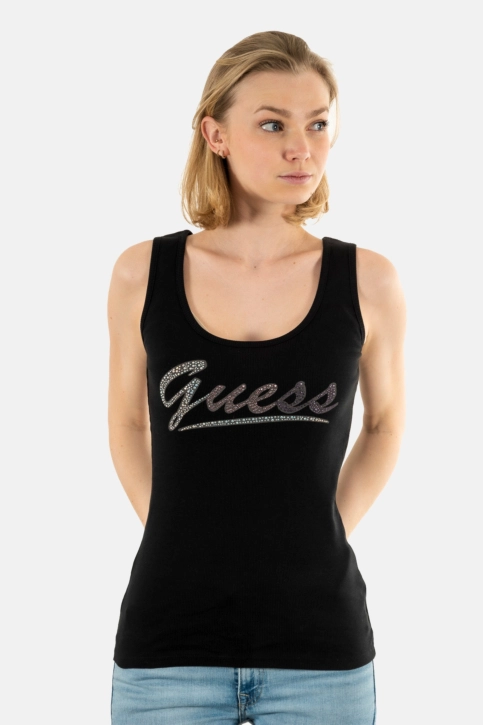 Débardeurs guess jeans logo tank jblk jet black a996