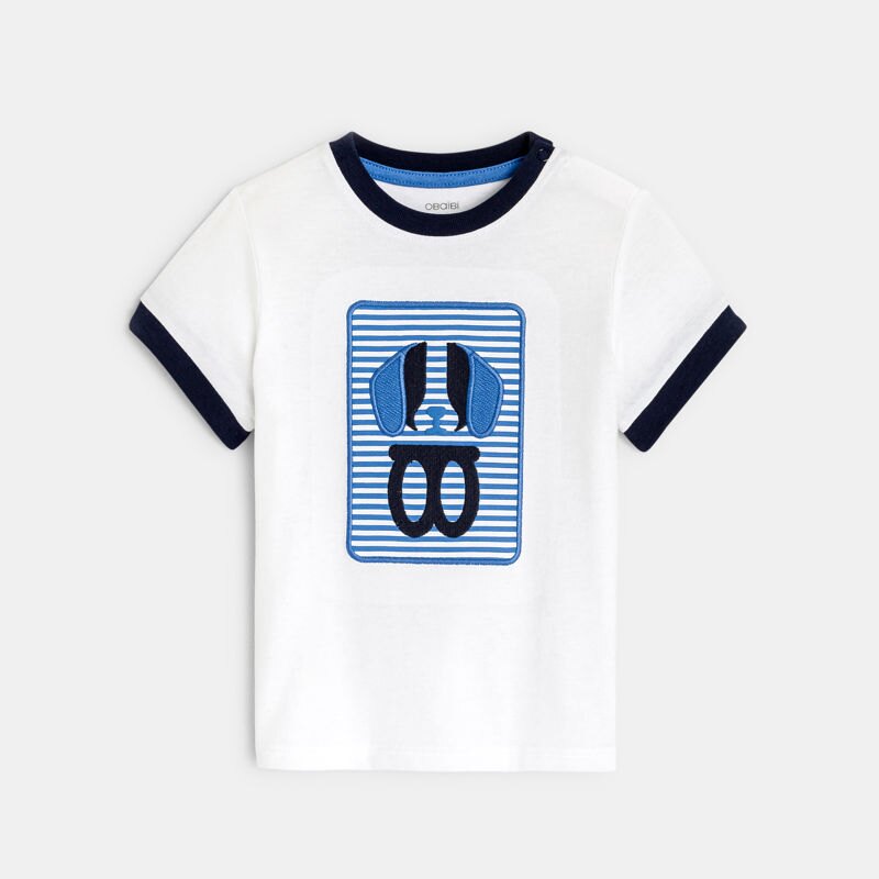 T-shirt patch chien brodé blanc bébé garçon Blanc