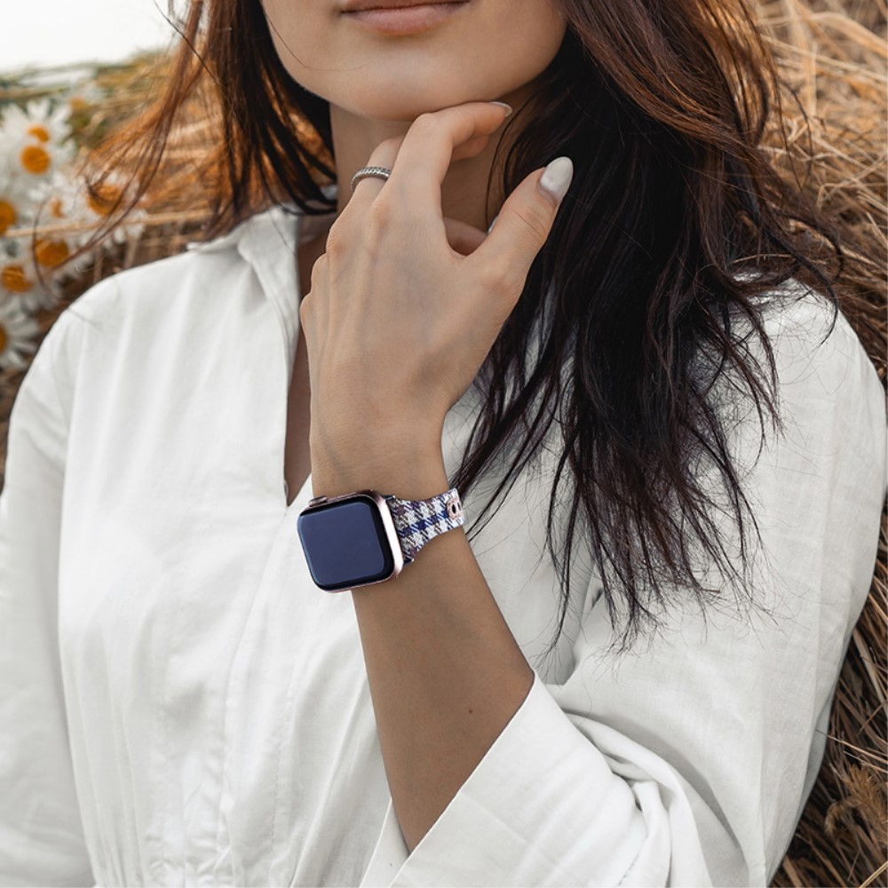 Apple Watch (42/41/40/38 mm) Stoff Armband mit Dornschliesse   Lederschnalle (Gelenkumfang 172-212mm) - Braun / Weiss