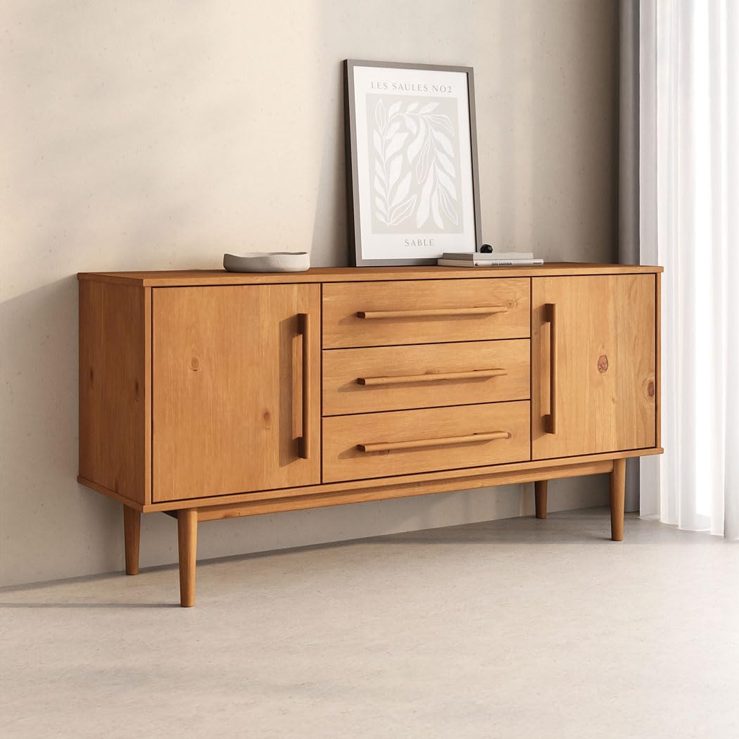 IDIMEX Sideboard TECCA mit 2 Türen & 3 Schubladen, Eiche Farben – Massivholz Anrichte mit Stauraum, Schubladen mit Metallauszug, inklusive Wandbefestigung, Wohnzimmer Flurkommode