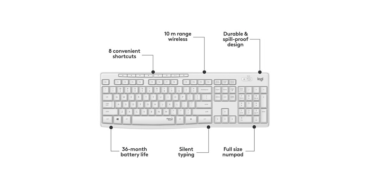 LogitechMK295 Silent Wireless Keyboard and Mouse Combo, desktopset  (Grijs, US-International)