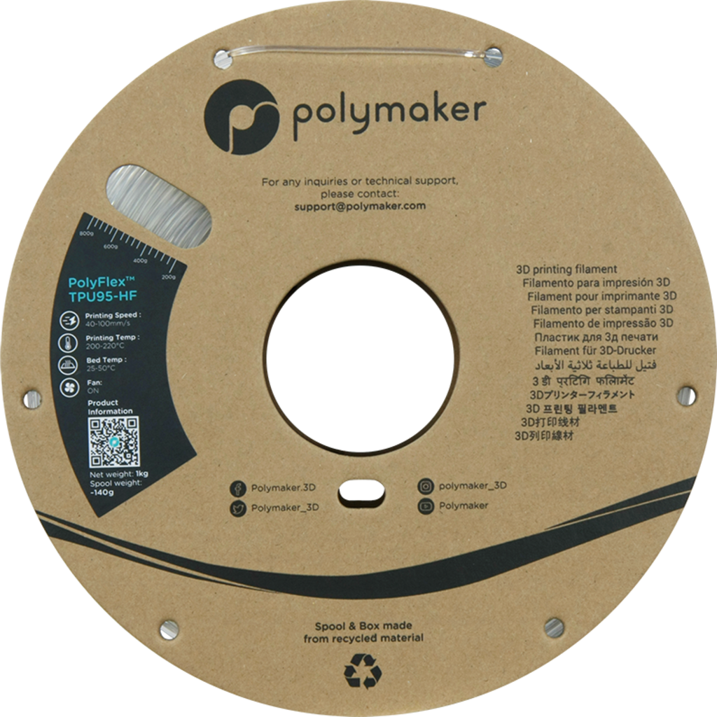 Polymaker  PolyFlex TPU95-HF Clear, 1,75 mm / 1000 g    Speziell für den Hochgeschwindigkeitsdruck