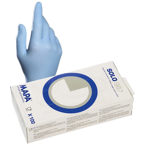 Gants jetables nitrile non poudrés Mapa Solo 967 taille 9, boîte de 100