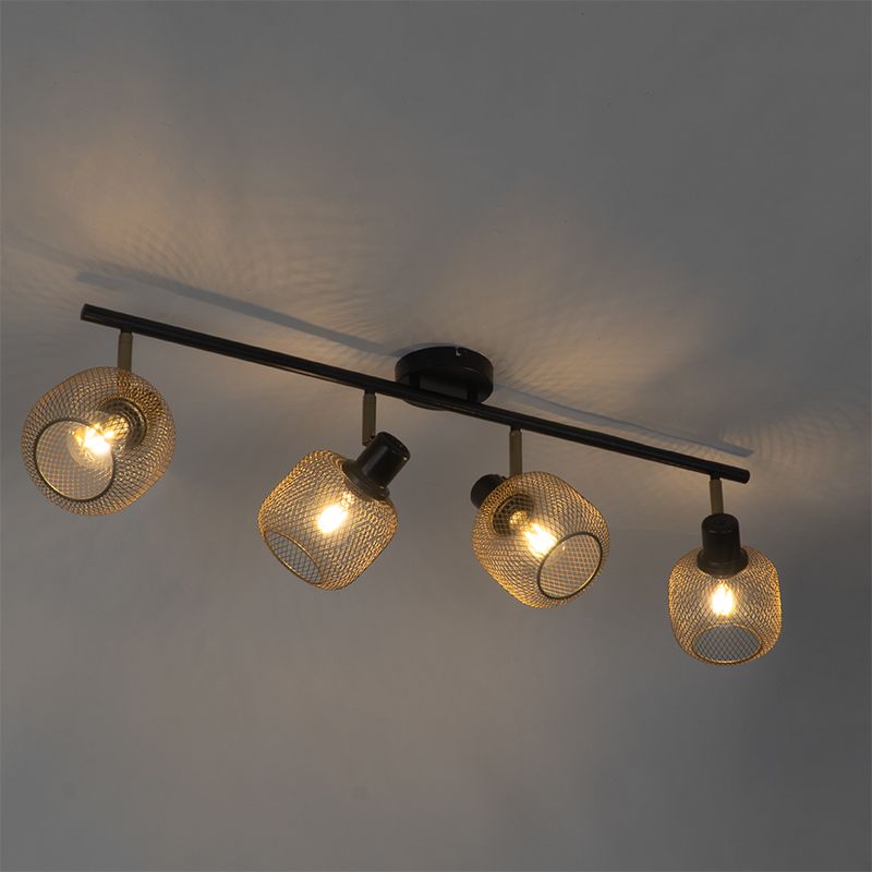 Industriële spot zwart met goud 4-lichts - Bliss Mesh
