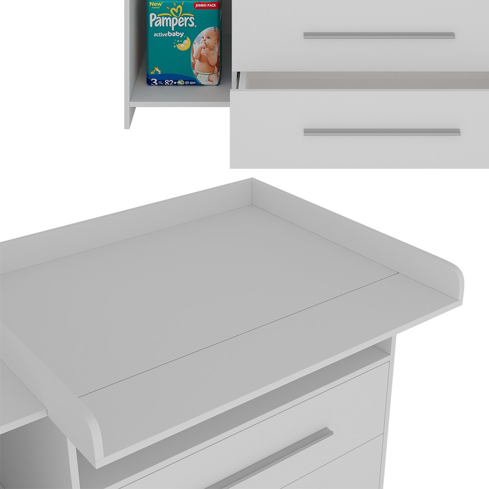 Oskar-Store Wickeltisch Paula, 110 x 94 cm, Weiß, Wickelkommode mit Wickelaufsatz